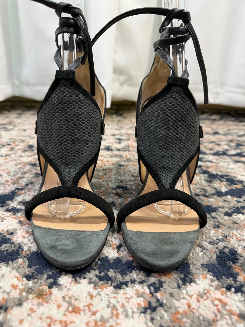 Hoss Intropia Black Suede Leather Lace-Up Wedge Sandals Heels Size 8